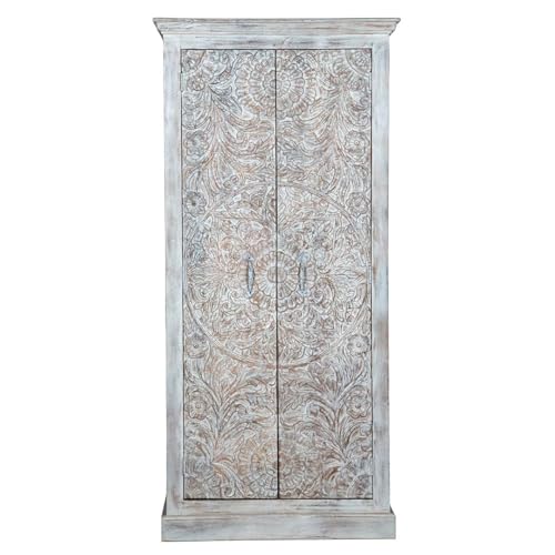 Shabby Chic White Carved Wardrobe Solid Wood U735415