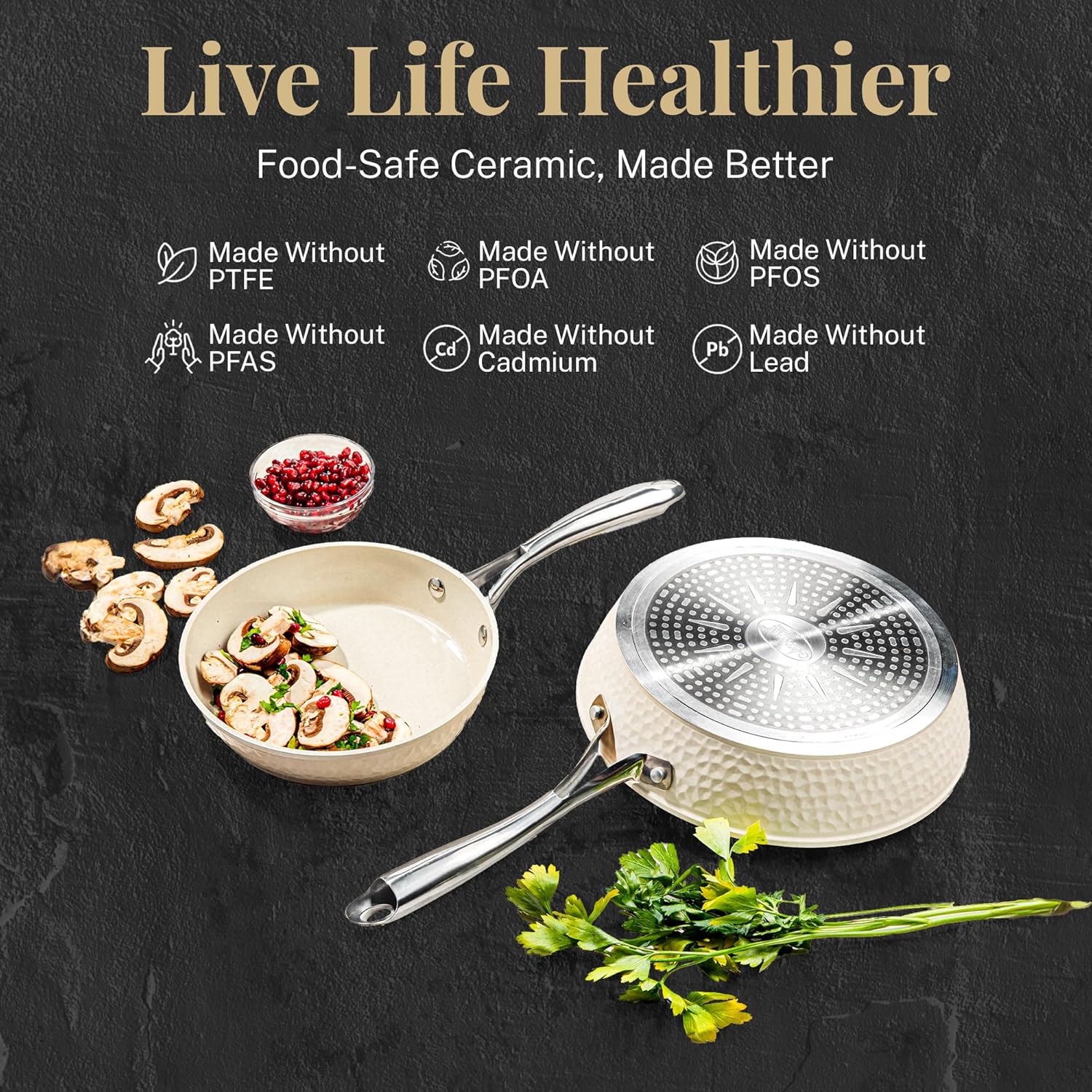 Gotham Steel Hammered 15 Piece Non Stick Ceramic Cookware Set, Cream White H772