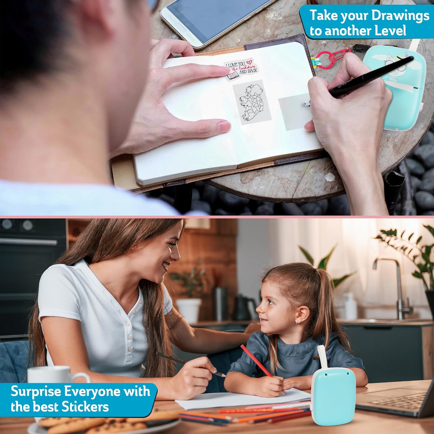 Portable Sticker Printer - Bluetooth Thermal Photo Printer (Blue) T77696