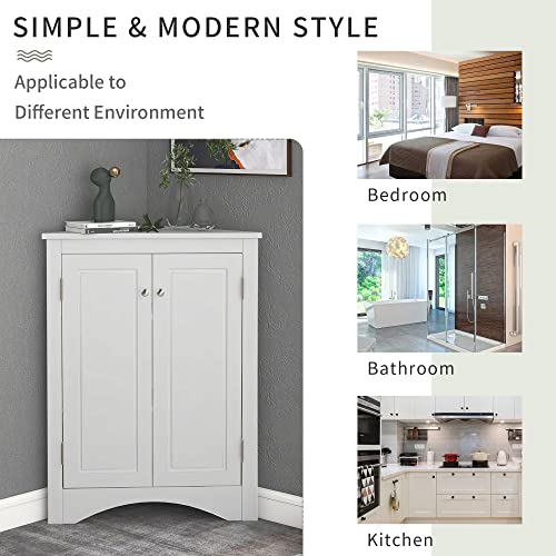 Corner Storage Cabinet, Wood Triangle Bathroom Cabinet with Adjustable Shelves, Grey G100663