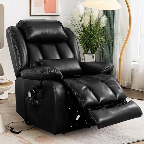 EDILLY Genuine Leather Power Lift Recliner Chair with Massage and Heating, Brown C901