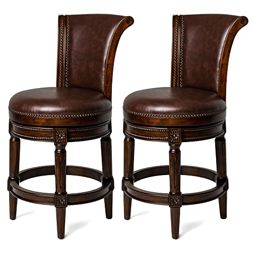 Maven Lane Pullman 26 Inch Tall Counter Height Upholstered Barstool with Back in White Oak Finish with Natural Color Fabric Cushion Seat, Set of 2