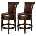 Maven Lane Pullman 26 Inch Tall Counter Height Upholstered Barstool with Back in White Oak Finish with Natural Color Fabric Cushion Seat, Set of 2