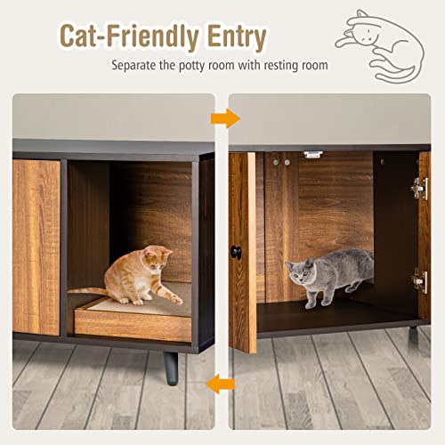 PETSITE Cat Litter Box Enclosure, Wooden Cabinet with Double Doors B8528