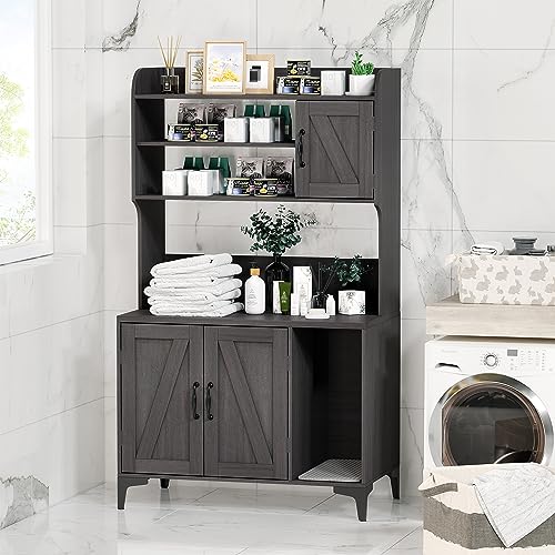 Cat Litter Box Furniture with Shelf Storage, Grey M3162