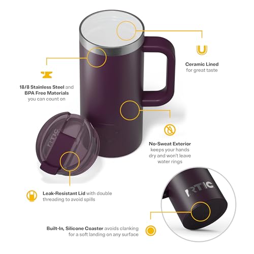 RTIC 20oz Road Trip Travel Mug with Lid and Handle, Insulated Stainless Steel P393441