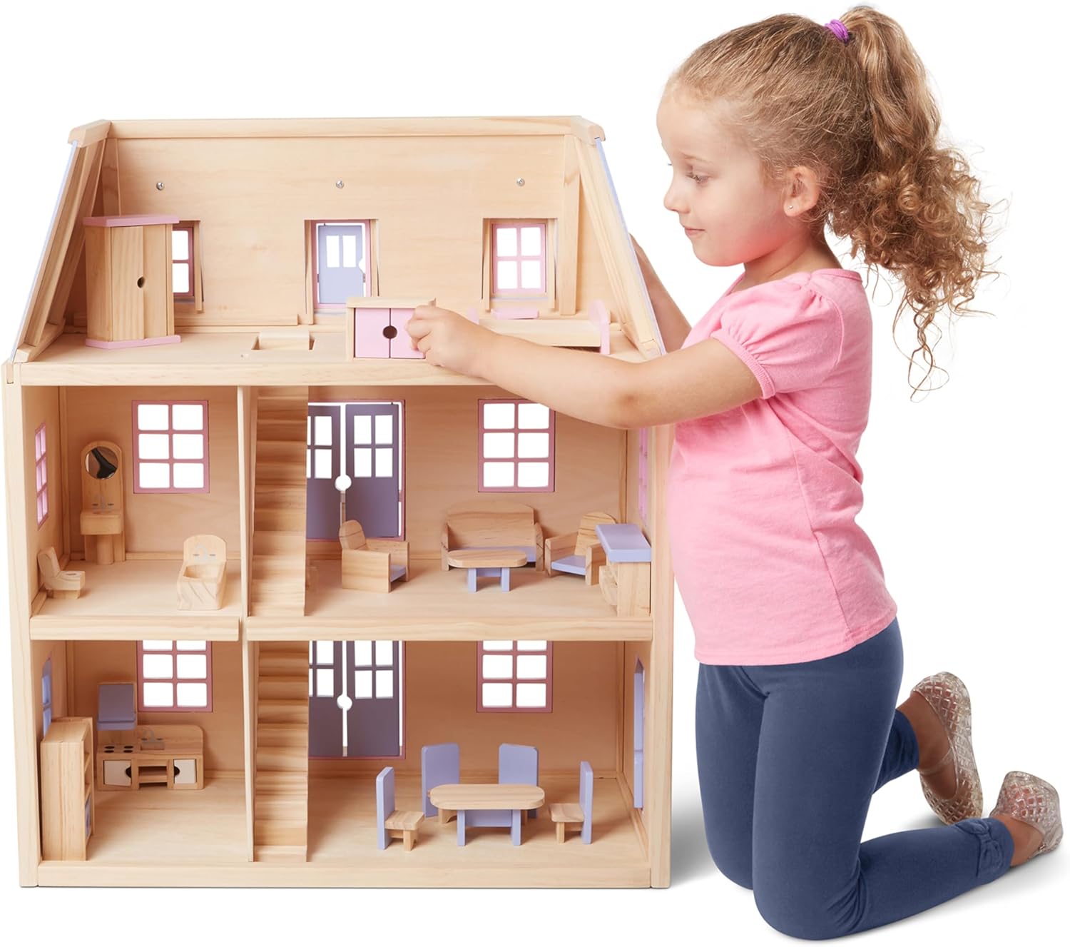 Melissa & Doug Modern Wooden Multi-Level Dollhouse with 19 pcs Furniture Q853480