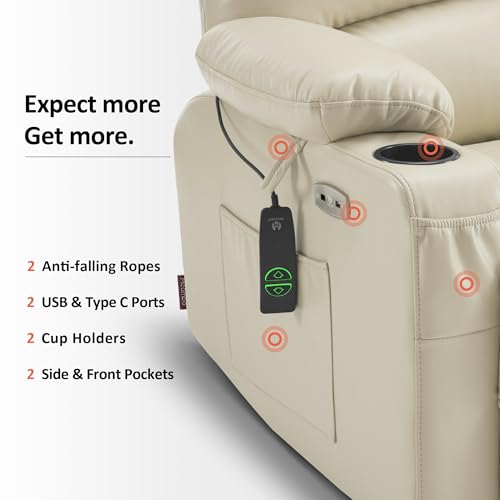 MCombo Oversized Power Lift Recliner Chair for Elderly with Heat and Massage, Faux Leather, Dark Brown N537