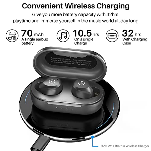 TOZO NC9 Hybrid Active Noise Cancelling Wireless Earbuds, IPX6 Waterproof, Bluetooth 5.3, Matte Black O687
