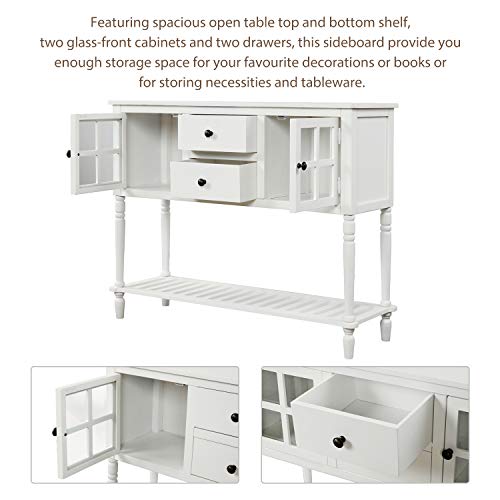 Buffet Sideboard Console Table with 2 Drawers, 2 Cabinets & Glass Doors, Antique Navy R9763