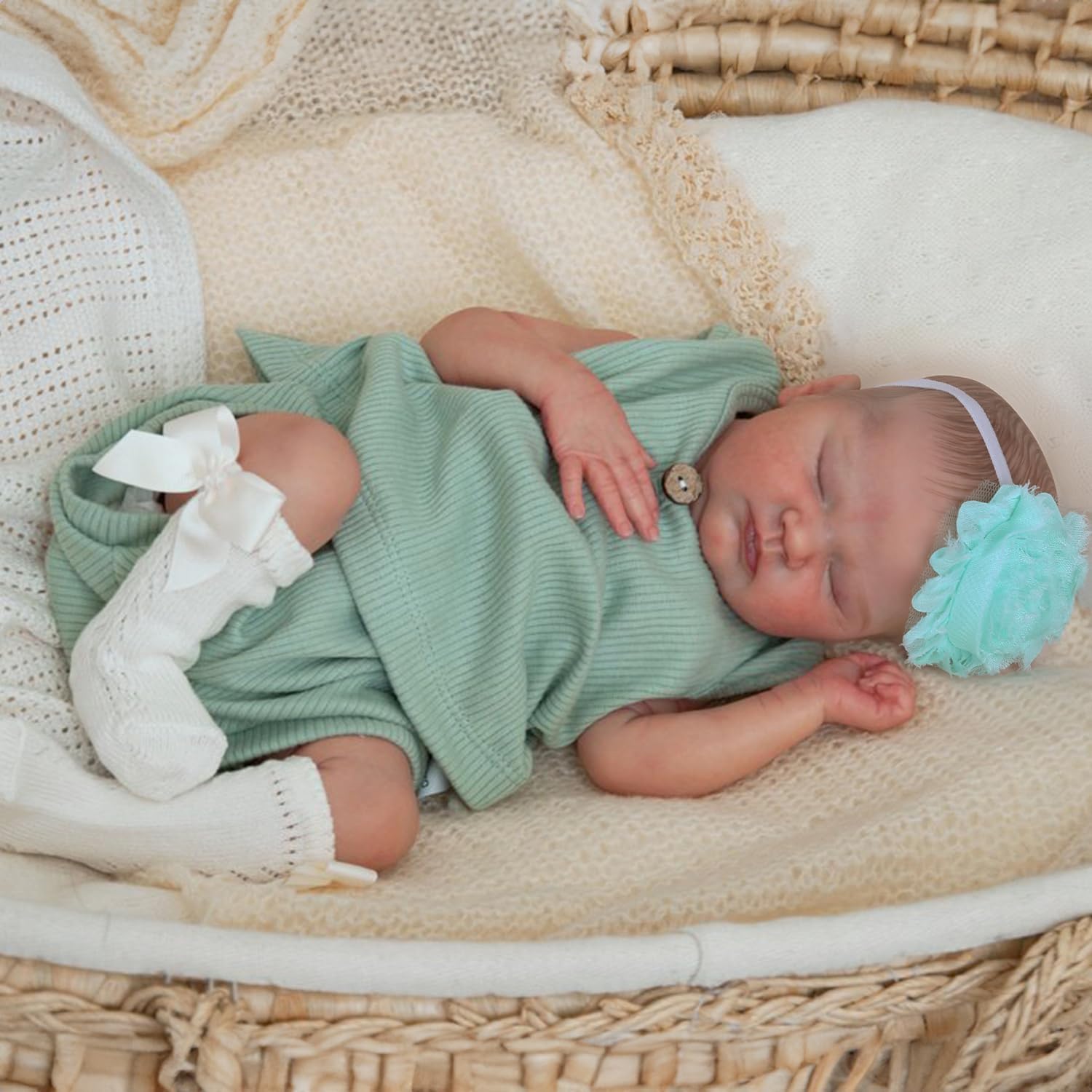 WOOROY Realistic Reborn Baby Doll 18-Inch Soft Weighted Cloth Body Sleeping Newborn Girl with Gift Box O671841