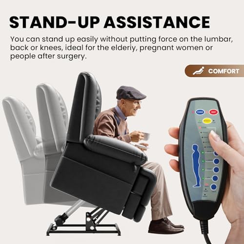 Dual Motor Power Lift Recliner Chair with Massage and Heat for Elderly, Red Brown V492