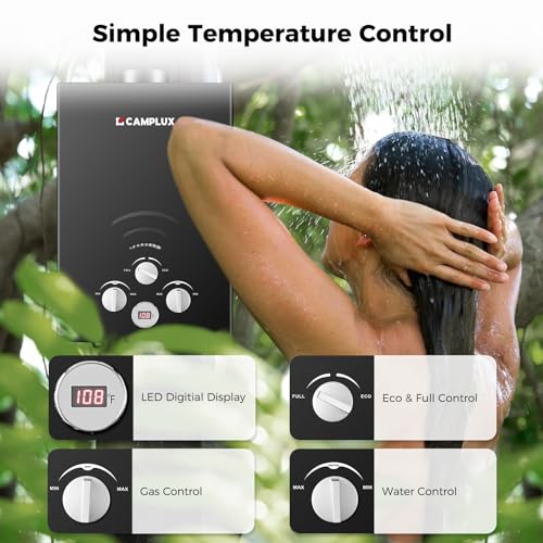 CAMPLUX 2.64 GPM Propane Portable Gas Water Heater, 68,000 BTU, White Y83276