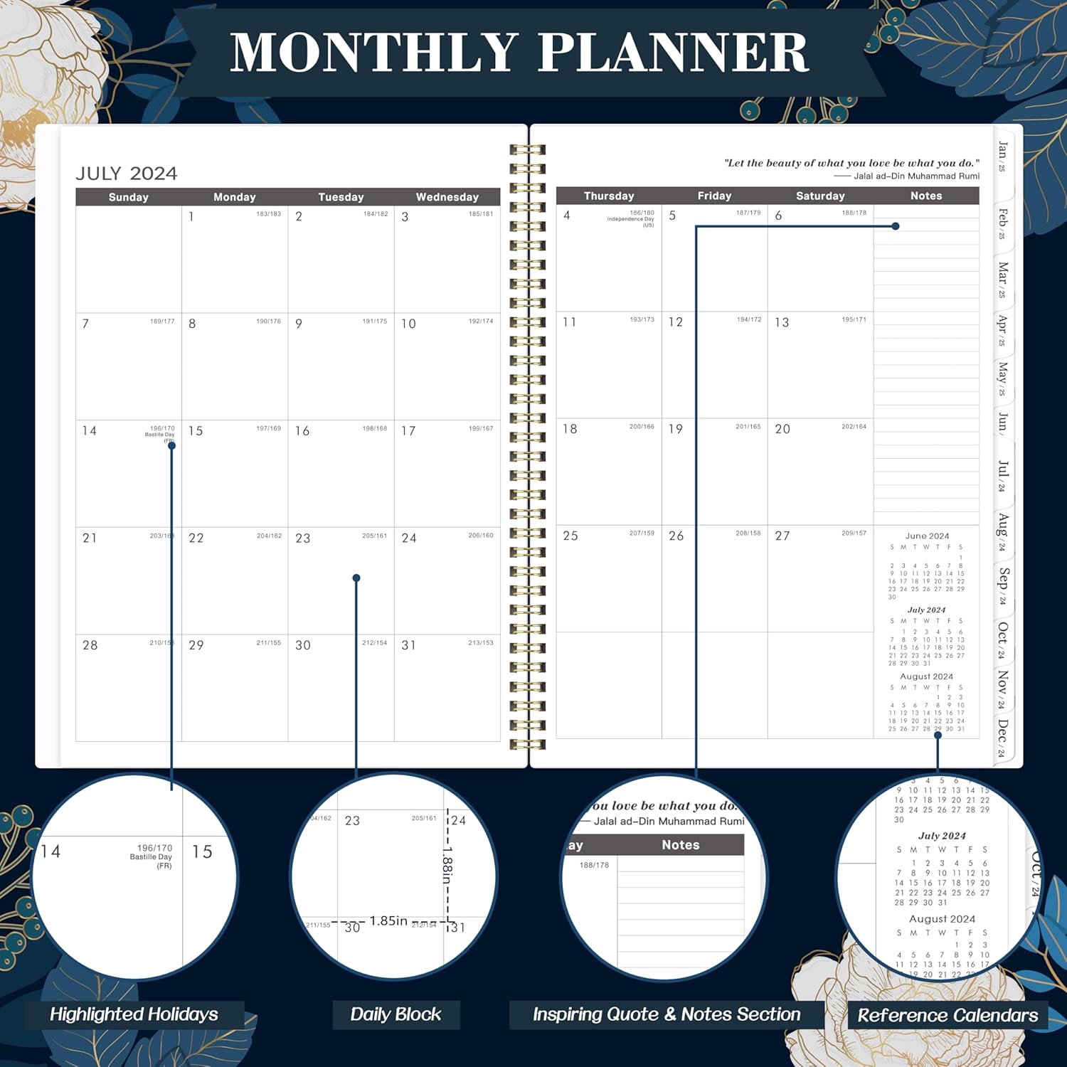 2024-2026 Monthly Planner, 2-Year Academic Calendar, Twin-Wire Binding Y498