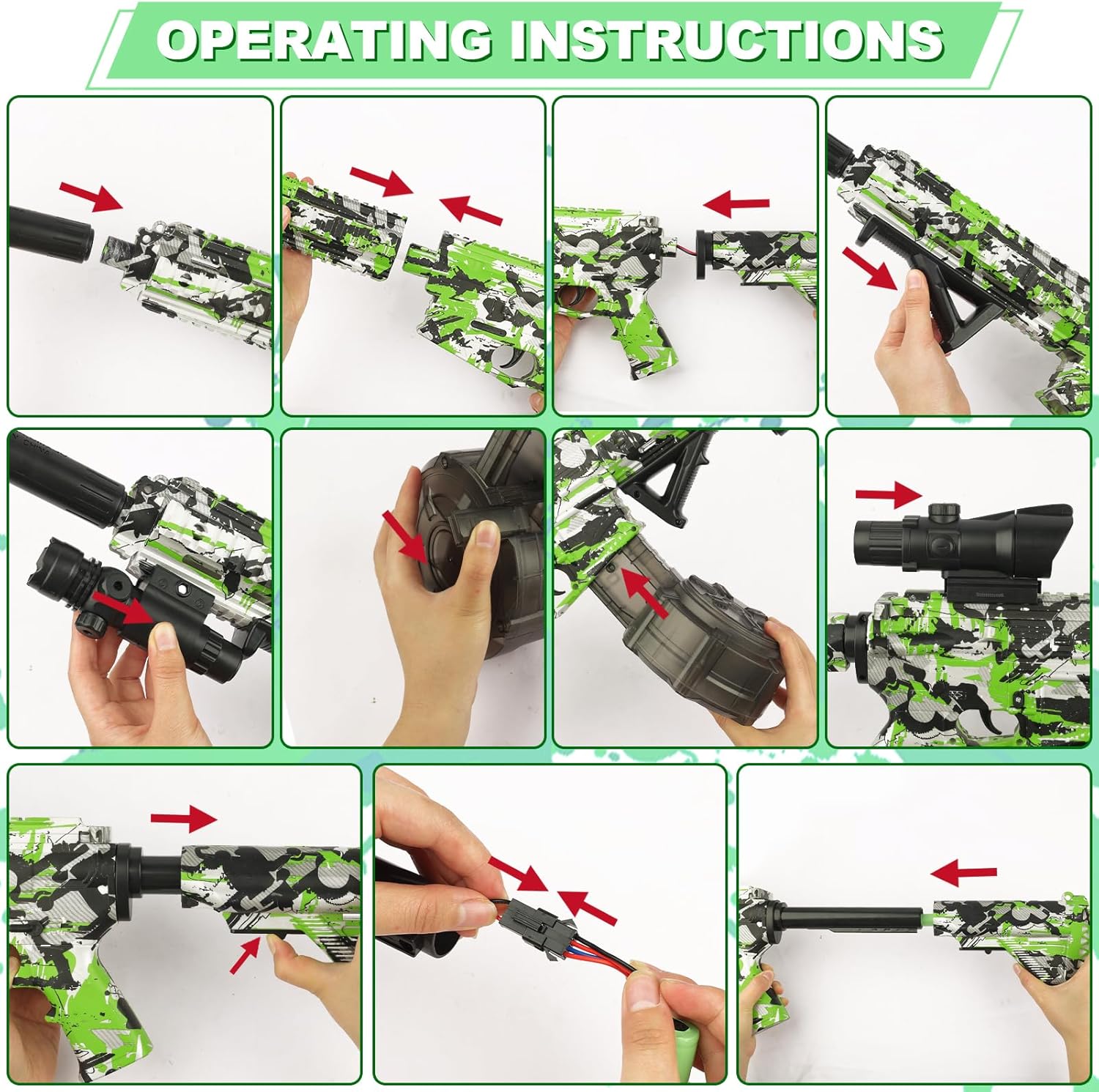 Gel Ball Blaster with Drum & Mag, Automatic and Manual, 40000 Rounds, Goggles (Green) B290