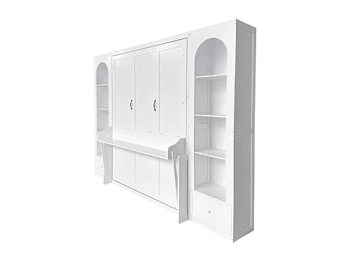 Queen Size Murphy Bed with Desk & Charging Station, White K505073