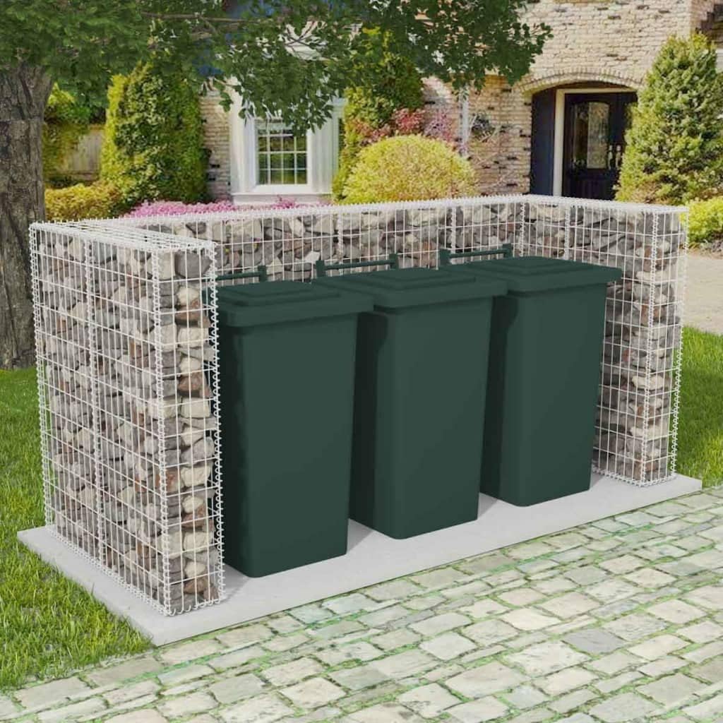 vidaXL Garbage Can Storage, Steel, Outdoor Double Wheelie Bin Enclosure L810136