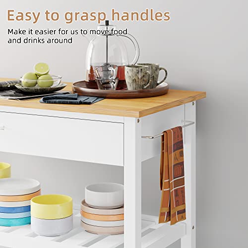 Shintenchi Kitchen Island with Drop Leaf, Rolling Cart with Storage, White T972