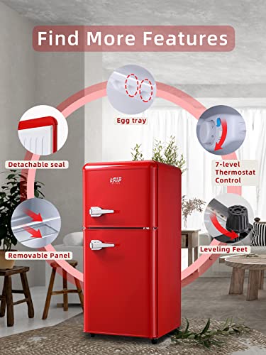 KRIB BLING Compact Refrigerator with Freezer, Mini Fridge, Red I986