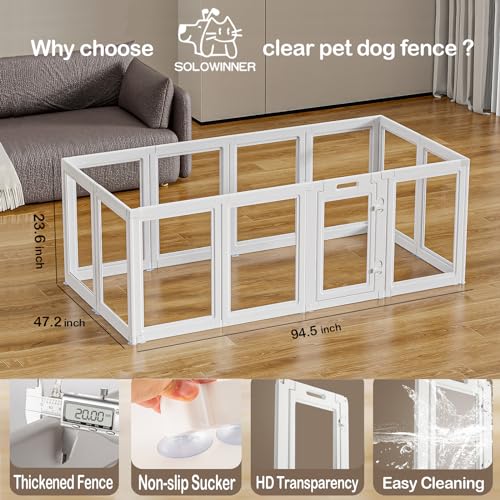 Transparent Dog Playpen with Wall Anchor, 23.6" H, 10 Panels, White N19944