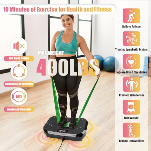 Vibration Plate Exercise Machine with Adjustable Speeds and Resistance Bands R17379