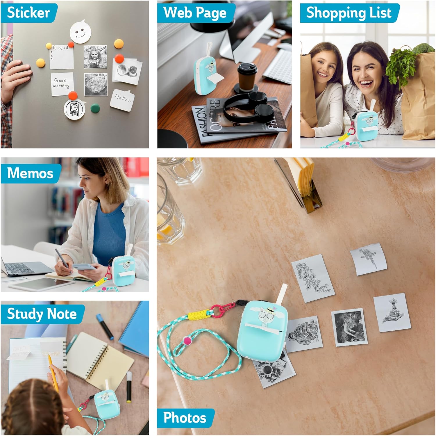 Portable Sticker Printer - Bluetooth Thermal Photo Printer (Blue) T77696
