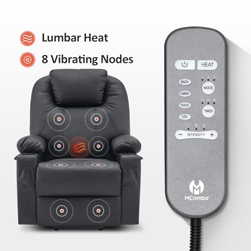 MCombo Dual Motor Power Lift Recliner Chair for Elderly with Heat and Massage, Faux Leather, Black R7957