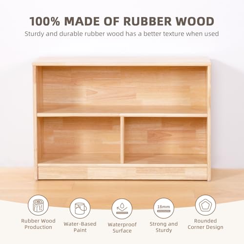 Rubber Wood 3-Compartment Storage Cabinet, 2-Tier Toy Organizer for Kids Room I3900