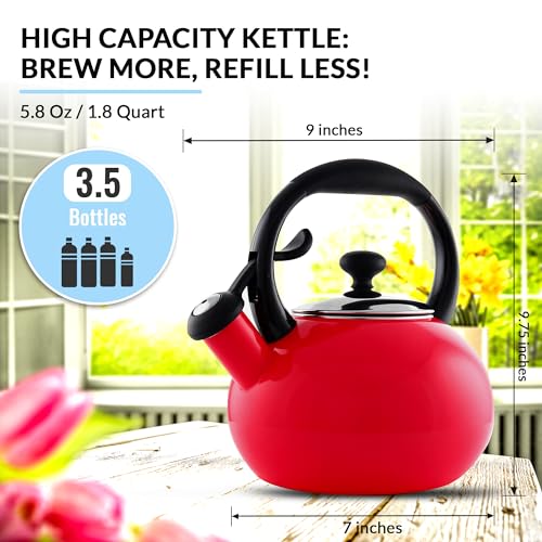 Chantal 1.8 QT Whistling Tea Kettle, Enamel on Carbon Steel, Red Y64210