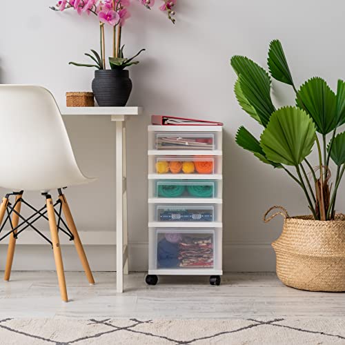 IRIS USA Plastic 10-Drawer Rolling Storage Cart with Wheels, White/Clear Y592371