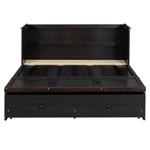 Harper & Bright Designs Full Murphy Bed with USB Charging Station and Storage, Espresso D408638