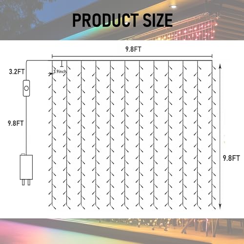 Dazzle Bright 300 LED Curtain Lights, Warm White, Plug in for Bedroom & Outdoor Decor X62406