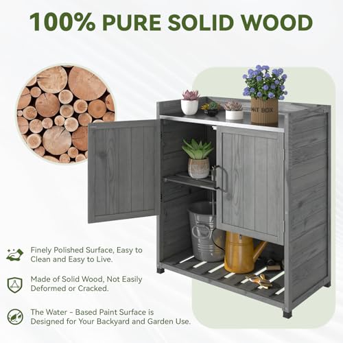 AECOJOY Outdoor Storage Cabinet Potting Bench Table with Adjustable Shelf, Grey N11766