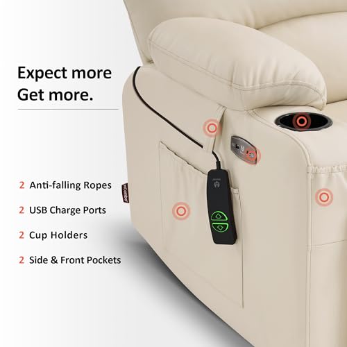 MCombo Oversized Power Lift Recliner Chair for Elderly with Heat and Massage, Faux Leather, Dark Brown N537