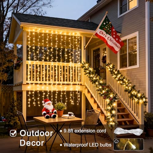 JMEXSUSS 300 LED Remote Control Christmas Curtain Lights, Warm White V64841