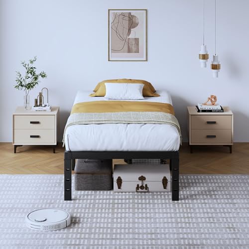 Full Metal Bed Frame 14 Inch Tall Heavy Duty Black Steel Slats Platform J736200