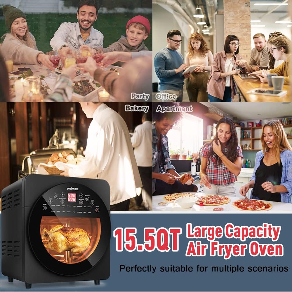 CUSIMAX Air Fryer Toaster Oven, 15.5 Quart, 16-in-1, Digital Controls, Black C500