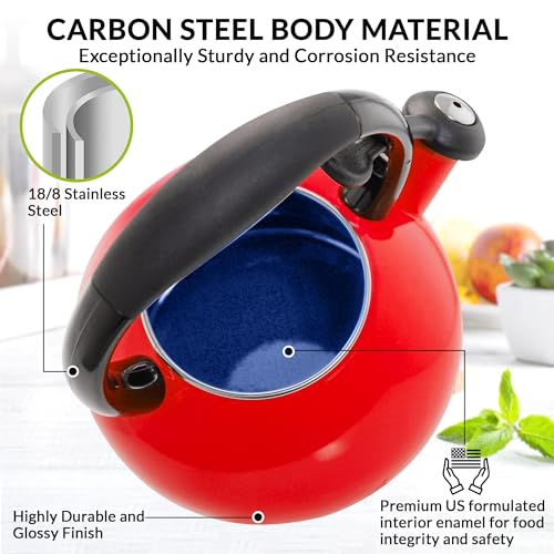 Chantal 1.8 QT Whistling Tea Kettle, Enamel on Carbon Steel, Red Y64210
