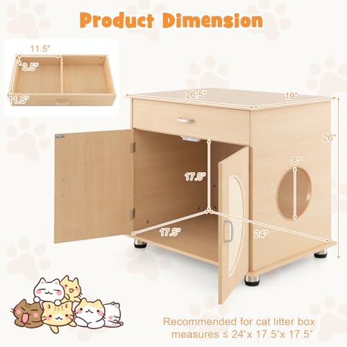 Tangkula Cat Litter Box Enclosure with Storage Shelf and Scratching Doors X93149