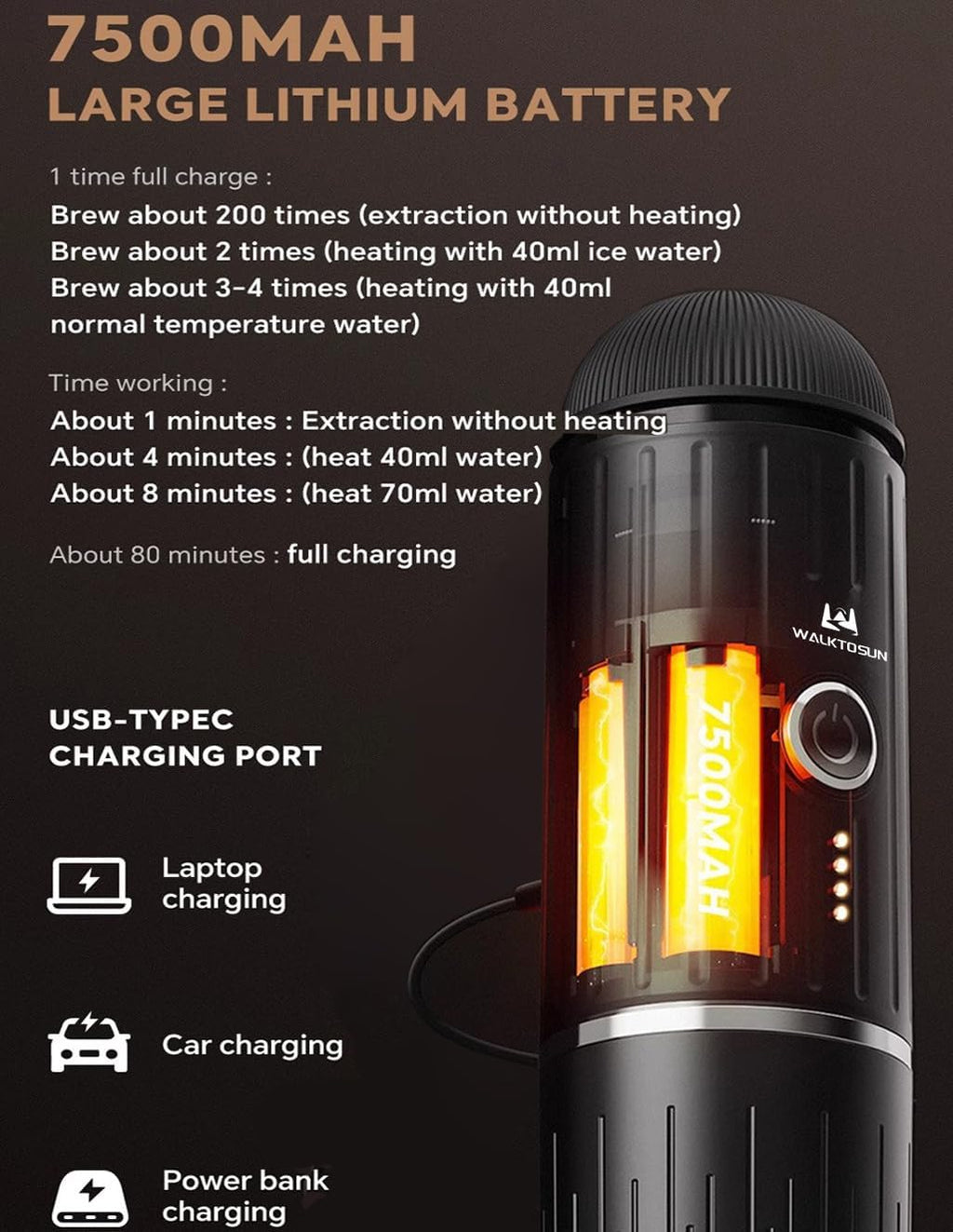 Portable Electric Espresso Maker 19 Bar Pressure for Travel Camping RV Black H723