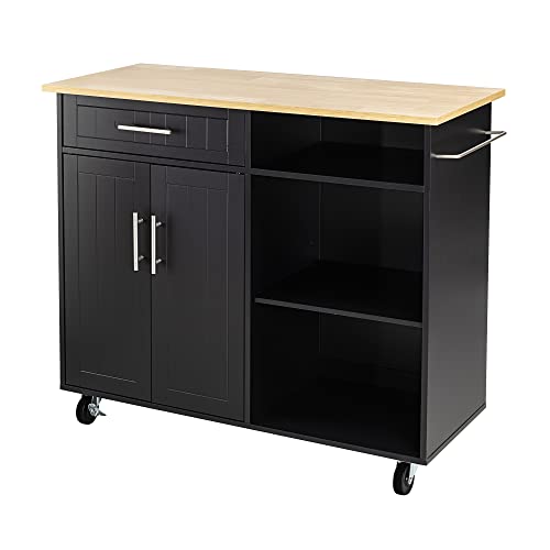 Shintenchi Kitchen Island with Drop Leaf, Rolling Cart with Storage, White T972