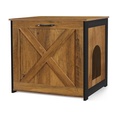 Dwanton Cat Litter Box Furniture Hidden, Cat Litter Box Enclosure, Reversible Entrance Can Be on Left or Right Side, Indoor Cat Box Cabinet, Wooden Cat Washroom, End Table, Nightstand, Dark Gray