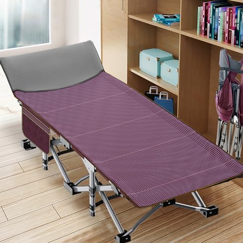 ABORON Folding Camping Cot with Mat for Adults, Heavy Duty Outdoor Bed with Carry Bag C211720