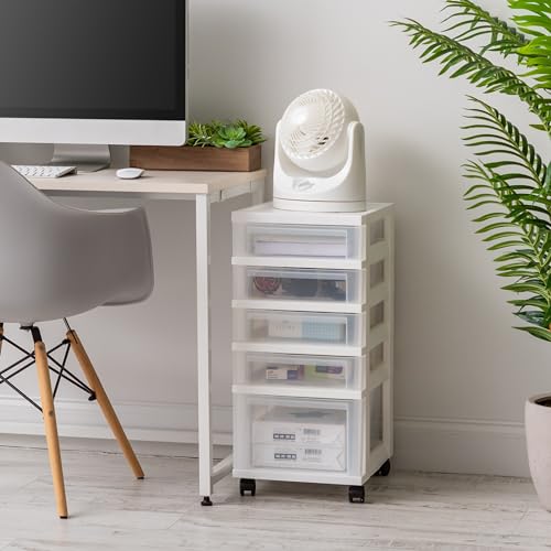 IRIS USA Plastic 10-Drawer Rolling Storage Cart with Wheels, White/Clear Y592371