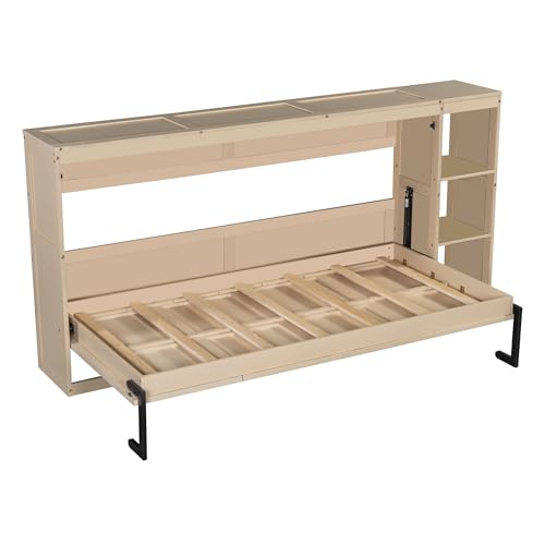 Murphy Cabinet Bed Frame with Charging Station, Full-Size Foldable Wall Bed Z526