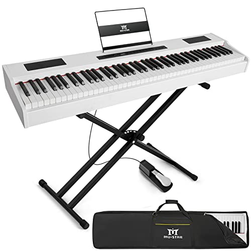 MUSTAR MDP-1200 Digital Piano 88 Key Weighted Hammer Action Keyboard with Stand, Pedal, Case, Black H320