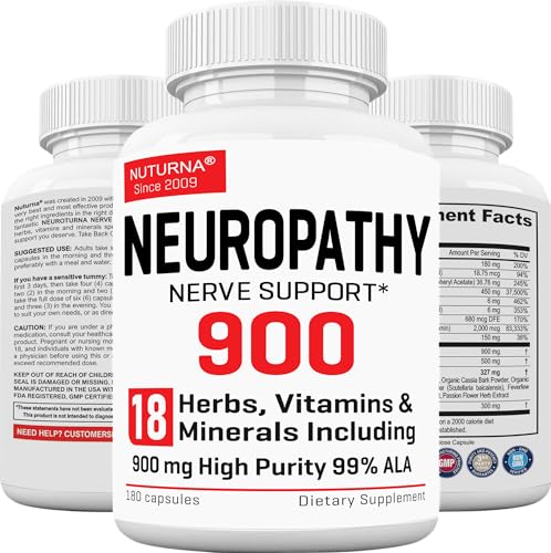 Neuropathy Support Supplement with 900 mg HP-99 Alpha Lipoic Acid - Max Strength ALA Nerve Formula for Feet Hands Fingers Legs - Ultra Potent 18 in 1 Natural Peripheral Nerve Vitamins - 180 Capsules