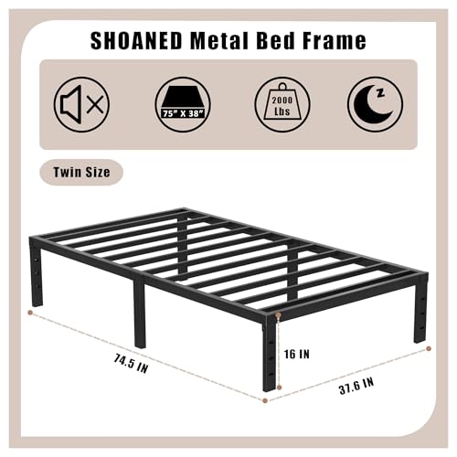Full Metal Bed Frame 14 Inch Tall Heavy Duty Black Steel Slats Platform J736200