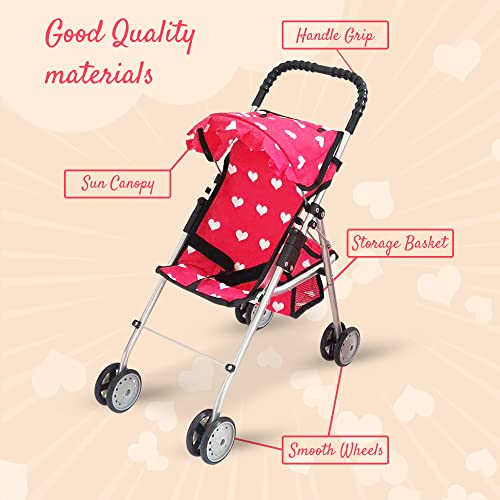Deluxe Baby Doll Stroller with Crib Furniture Playset for 18" Dolls - Pink B688