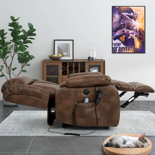 EDILLY Genuine Leather Power Lift Recliner Chair with Massage and Heating, Brown C901